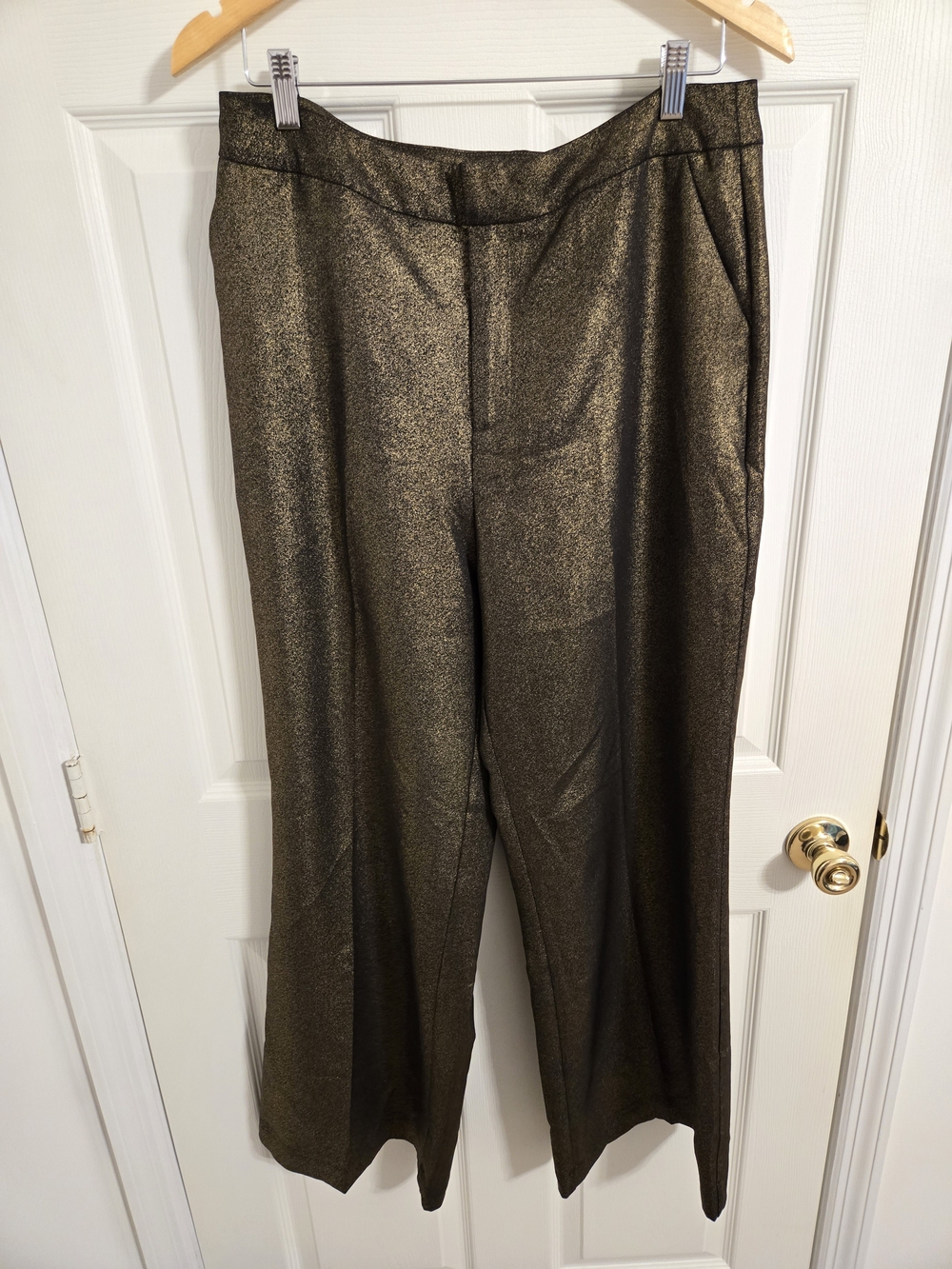 Cato Collection Black Metallic Gold Wide-Leg Women's Pants Size 14